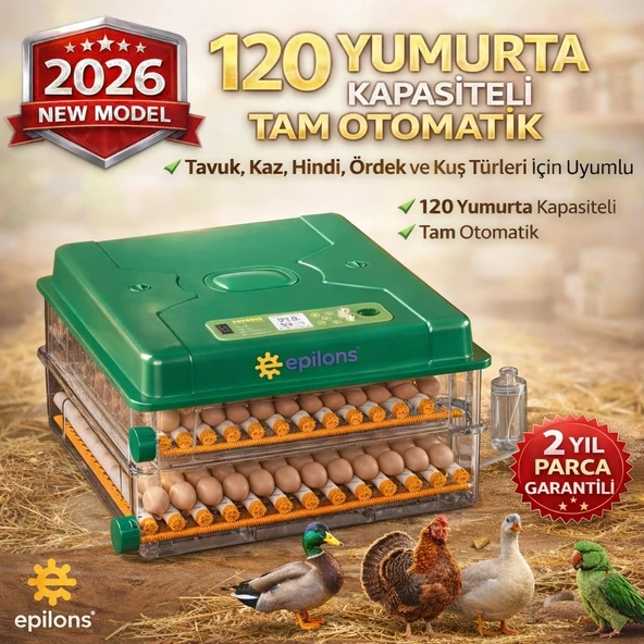 Ep-120 Yumurta Kapasiteli Tam Otomatik Kuluçka Makinesi - Yeni Nesil Harici Suluklu, Dijital Nem Ve Sıcaklık Göstergeli ürün görseli 1