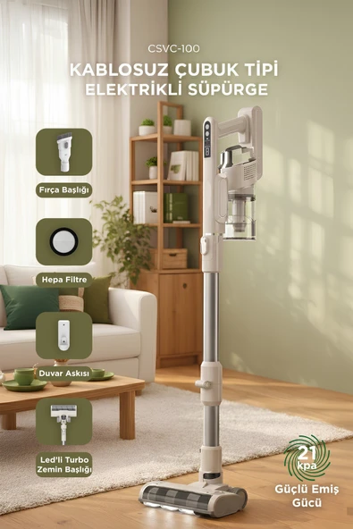 Kablosuz Katlanabilir Hafif UV Işıklı Dikey Şarjlı Süpürge 300W 21KPa CSVC-100 ürün görseli 1