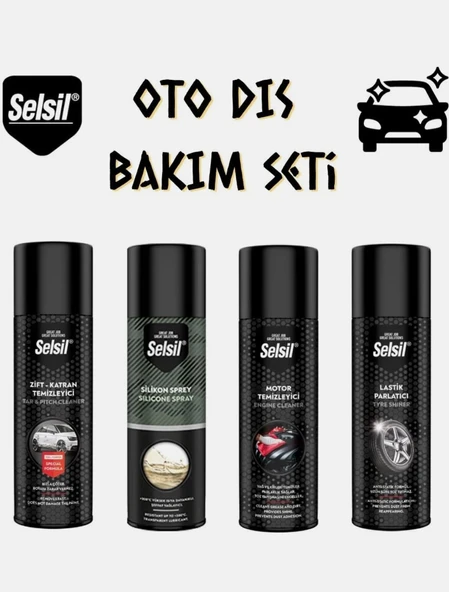 Selsil Oto Dış Bakım Seti 4 Parça (Zift Katran-Lastik-Motor-Silikon Spreyi) ürün görseli 1