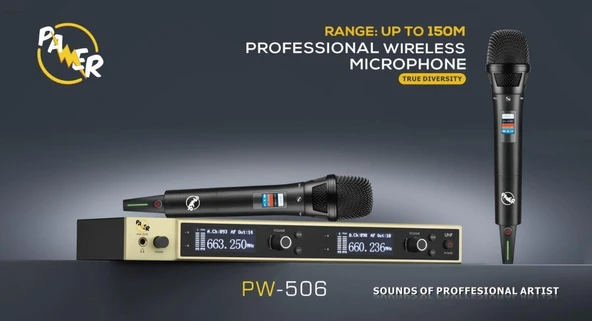 PAWER PW - 506 (EE) ÇİFT EL TELSİZ MİKROFON ürün görseli 1