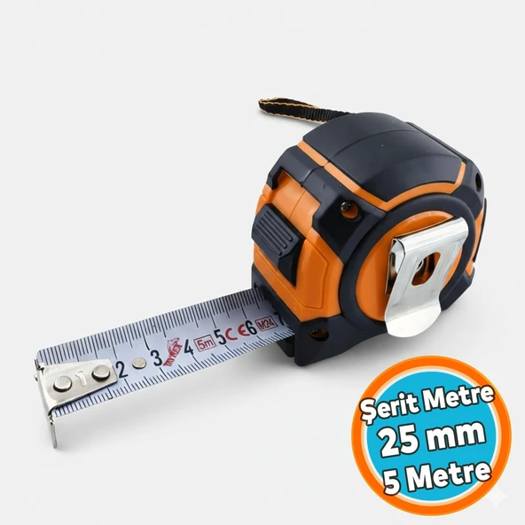 Şerit Metre 5 Metre 25 mm Darbeye Dayanıklı Kilitli Profesyonel Ölçü Aleti ürün görseli 1