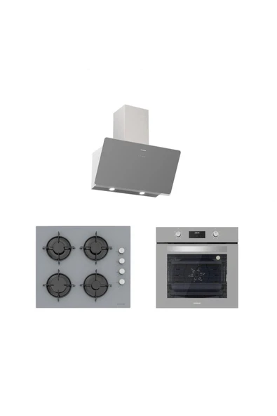 Silverline Gri Cam Ankastre Set 5 Yıl Garanti (3457 Soho 60 Gri+cs5349s01+bo6502s02) ürün görseli 1