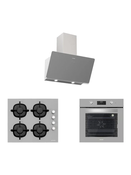 Silverline BO6502S02 - CS5343S01 - 3457 Soho 60 Gri Cam Ankastre Set ürün görseli 1