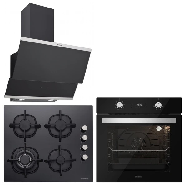 Silverline BO6504B01-CS5429B01-3420 Classy Siyah Cam Ankastre Set ürün görseli 1