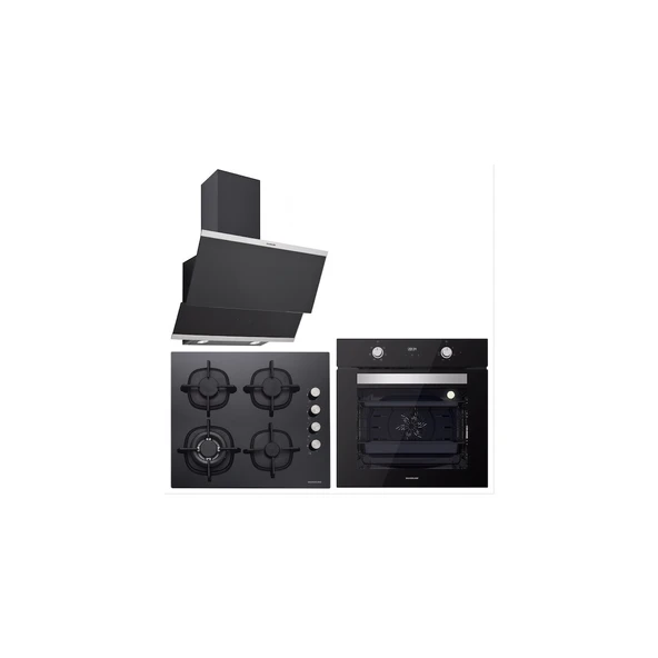 Silverline BO6502B02-CS5429B01-3420 Classy Siyah Cam Ankastre Set ürün görseli 1