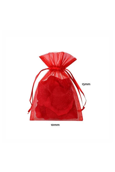 Tül Kese Kına/Çerez 10x15 100lü paket (Kırmızı) ürün görseli 1