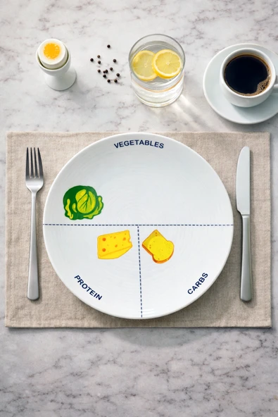 grandora Diyet Tabağı 27 CM - Porsiyon Kontrollü Tabak Healthy Plate, Sağlıklı Beslenme & Kahvaltı Tabağı ürün görseli 1