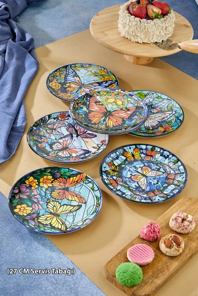 grandora Lüks Kelebek Desenli 6'lı Servis Tabağı (27 CM) - Sunum, Dekoratif, Pasta ve Tatlı Tabakları ürün görseli 1