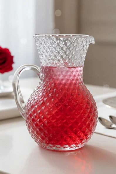 2 Litre Şık Dekorlu Cam Sürahi Buzlu Desen Premium Kalite ürün görseli 1