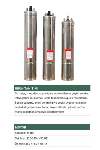 dalgıç pompa motoru 1,5hp  1,1 kw  220v 2M kablo ürün görseli 1