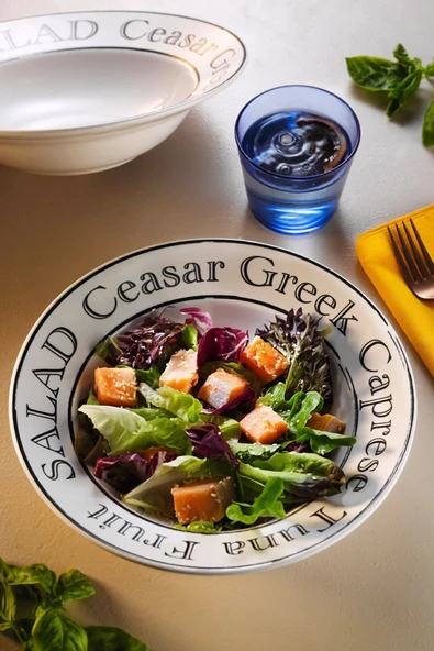 grandora Şık Makarna ve Salata Tabağı 26 CM - Caesar, Greek, Caprese Tasarımlı Büyük Çukur Tabak ürün görseli 1