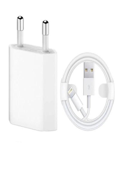 Beyaz Iphone Orjinal Şarj Aleti Cihazı Adaptör + Usb Kablo 5 5s 6 6s 7 8 Plus X Uyumlu ürün görseli 1