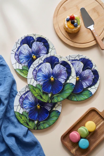 grandora Mor Çiçek Desenli (6 Adet 20 CM) Pasta veya Tatlı Tabağı Modern Şık Sunum Tabağı ürün görseli 1