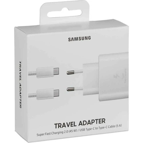 MobileGaraj Samsung  Galaxy A20, A30, A50, A70, M20 TA80 25W Şarj Başlığı ve Type-C To Type-C 1m Beyaz Kablo ürün görseli 1