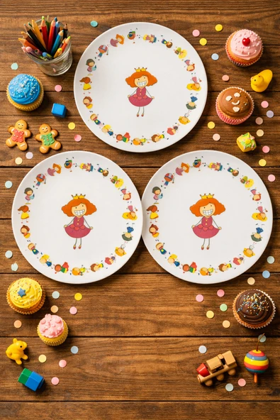 grandora Kraliçe Kız Çocuk Desenli 6 Adet Pasta Tatlı Tabağı (20 CM) Çocuklara Özel Tatlı Pasta Sunum Tabak ürün görseli 1
