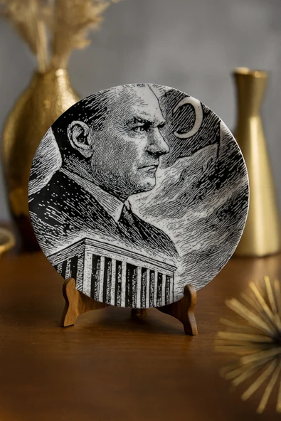 grandora Atatürk Dekoratif Servis Tabağı - Mustafa Kemal Atatürk Portreli Dekoratif Tabak (27 CM) ürün görseli 1