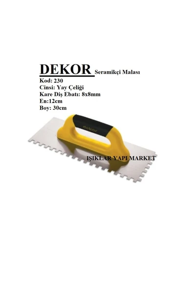 Seramikçi Malası-Seramik Mala-30 (12x30cm) (Kare Diş:8x8mm) Code_230 ürün görseli 1