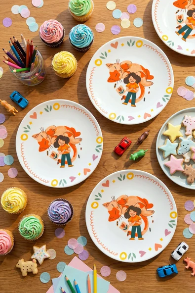 grandora Sevimli Kedi & Çocuk Figürlü 6'lı 20 CM Çocuk Desenli Pasta Tatlı Tabağı Seti, Çocuk Tabağı ürün görseli 1