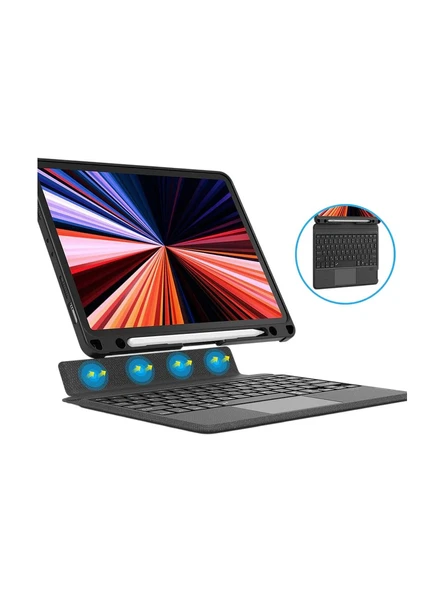 WİWU Apple iPad Pro 11 2 Nesil (2020) Siyah Mag Touch Combo Led Işıklı Magnetik Standlı Klavyeli Kılıf ürün görseli 1