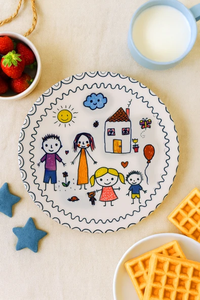 grandora Çocuk Yemek Tabağı - 27 CM Renkli Aile Desenli, Yüksek Kalite Servis Tabağı ürün görseli 1