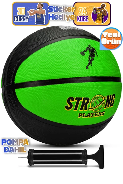 Telvesse Strong Basketbol Topu Pompalı Full Kauçuk Dayanıklı Deep Channel Kabartma No:7 B12 Yeşil ürün görseli 1