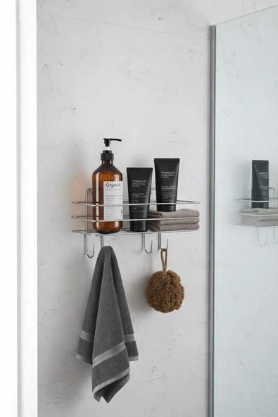Krom Yapışkanlı Şampuanlık 30 cm Askılı Banyo Duş Rafı Organizer TŞK-01 ürün görseli 1