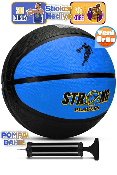 Telvesse Strong Basketbol Topu Pompalı Full Kauçuk Dayanıklı Deep Channel Kabartma No:7 B12 Mavi ürün görseli 1