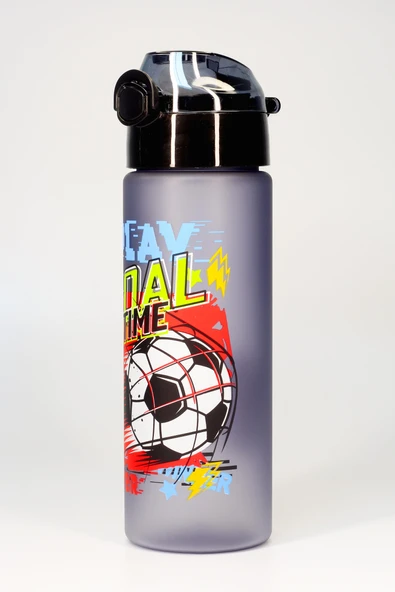 Çocuk Su Matarası Tritan Pipetli Su Şişesi Futbol Okul Suluğu Pipetli BPA'sız 550 mL Gri T0101 ürün görseli 1