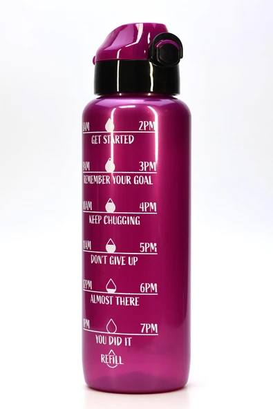 Su Matarası Tritan Geniş Ağız Su Şişesi Motivasyon Spor Matarası Suluğu BPAsız 1000 mL Mor T0103 ürün görseli 1
