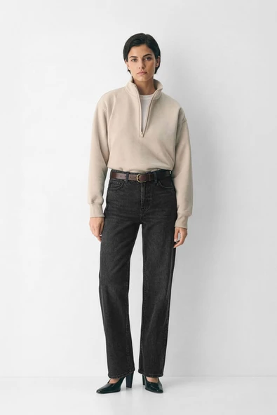 Kadın Antrasit Yüksek Bel Straight Fit Jean Pantolon ürün görseli 1