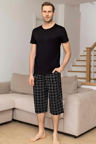 Aydoğan Erkek Civan Modal Bermuda Siyah Pijama Takım 0030 ürün görseli 1