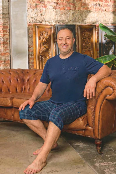 Aydoğan Erkek Dinç Büyük Beden Koton Petrol Bermuda Pijama Takımı 0082 ürün görseli 1