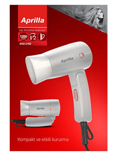 Aprilla AHD-2102 1200W Beyaz Katlanabilir Saç Kurutma Makinesi 2 Hız Ayarı ve Dar Başlık ürün görseli 1