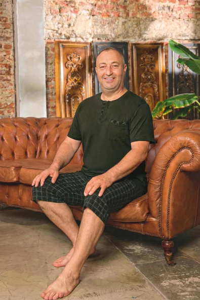 Aydoğan Erkek Dinç Büyük Beden Koton Koyu Yeşil Bermuda Pijama Takımı 0085 ürün görseli 1
