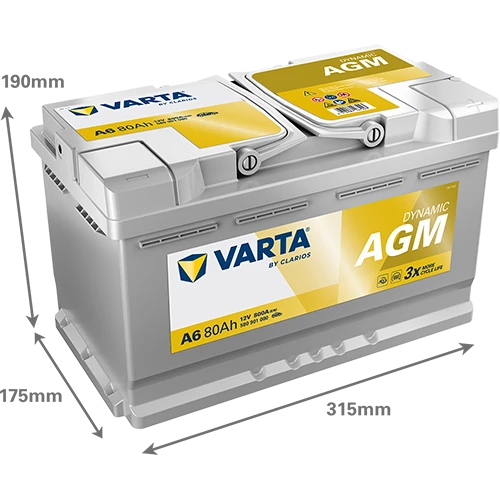 VARTA A6 AGM 80 AH AKÜ START-STOP ürün görseli 1