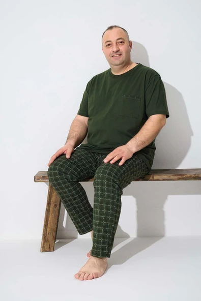 Aydoğan Erkek Dinç Büyük Beden Koton Kısa Kol Yeşil Pijama Takım 7021 ürün görseli 1