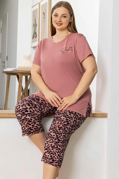 Aydoğan Kadın inci Büyük Beden Somon Kapri Pijama Takım 0069 ürün görseli 1