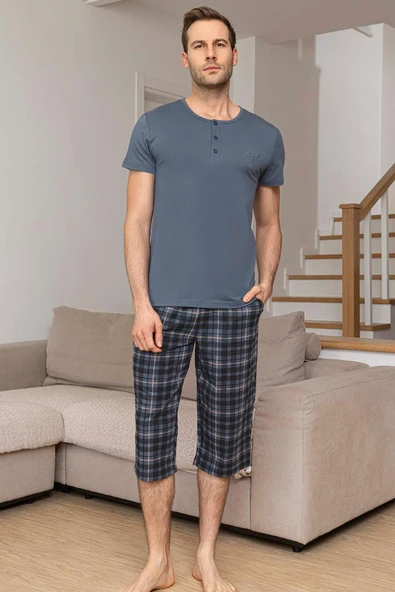 Aydoğan Erkek Civan Modal Bermuda Mavimsi Gri Pijama Takım 0029 ürün görseli 1