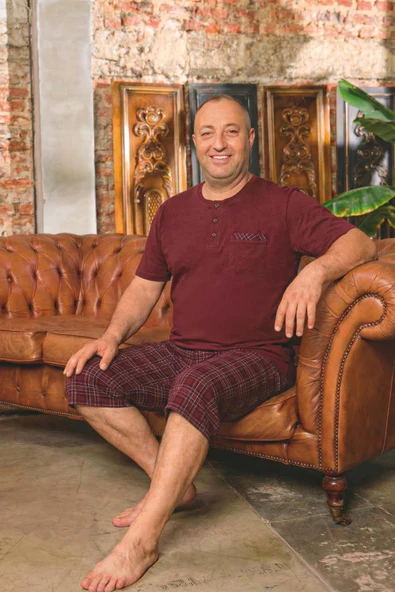 Aydoğan Erkek Dinç Büyük Beden Koton Bordo Bermuda Pijama Takımı 0083 ürün görseli 1