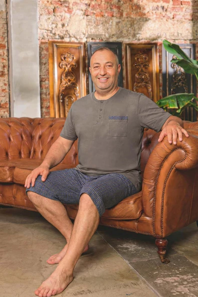 Aydoğan Erkek Dinç Büyük Beden Koton Vizon Bermuda Pijama Takımı 0086 ürün görseli 1