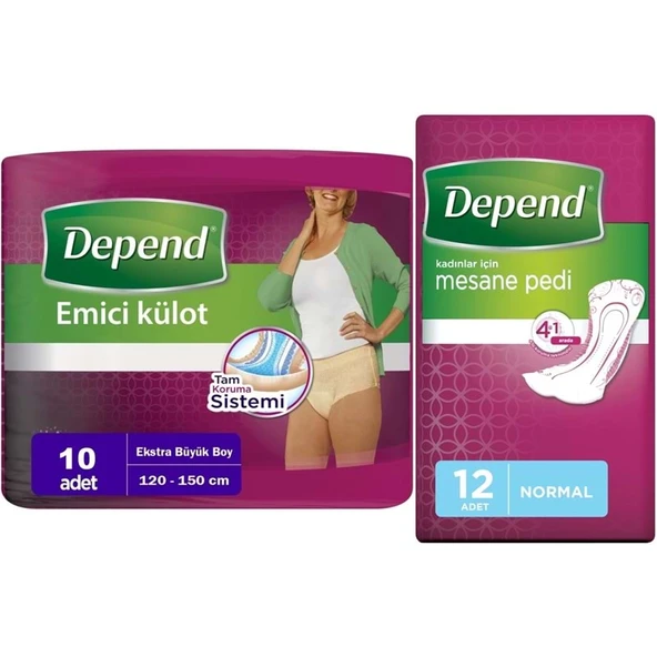 Depend Emici Külot Lohusa Pedi  XL - Extra Büyük -  Kadın (10 Adet)+Mesane Pedi Kadın Normal (12 Li) ürün görseli 1