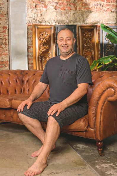 Aydoğan Erkek Dinç Büyük Beden Koton Antrasit Bermuda Pijama Takımı 0087 ürün görseli 1