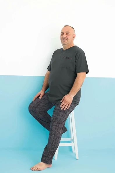 Aydoğan Erkek Dinç Büyük Beden Koton Kısa Kol Antrasit Pijama Takım 0178 ürün görseli 1