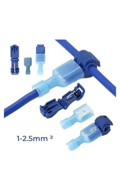 T Tip Hızlı Kolay Kablo Ekleme Aparatı Terminal Konnektör Klips Klemens Mavi 1,5-2,5 mm2 - 10 Takım ürün görseli 1