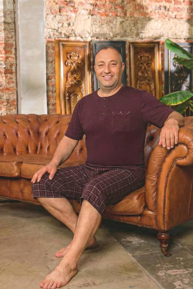 Aydoğan Erkek Dinç Büyük Beden Koton Vişne Bermuda Pijama Takımı 0081 ürün görseli 1