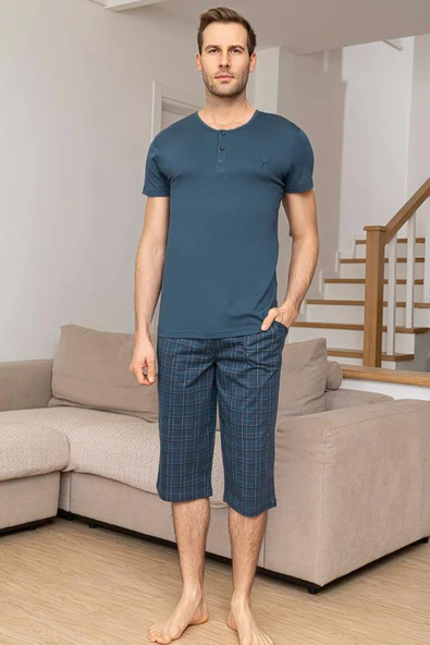 Aydoğan Erkek Civan Modal Bermuda Petrol Pijama Takım 0025 ürün görseli 1