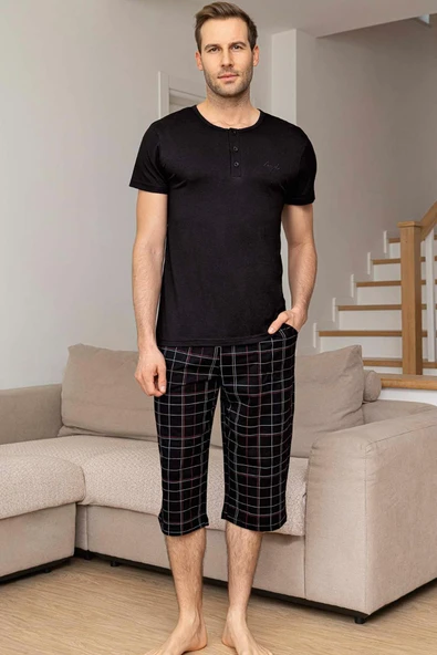 Aydoğan Erkek Civan Modal Bermuda Siyah Pijama Takım 0033 ürün görseli 1