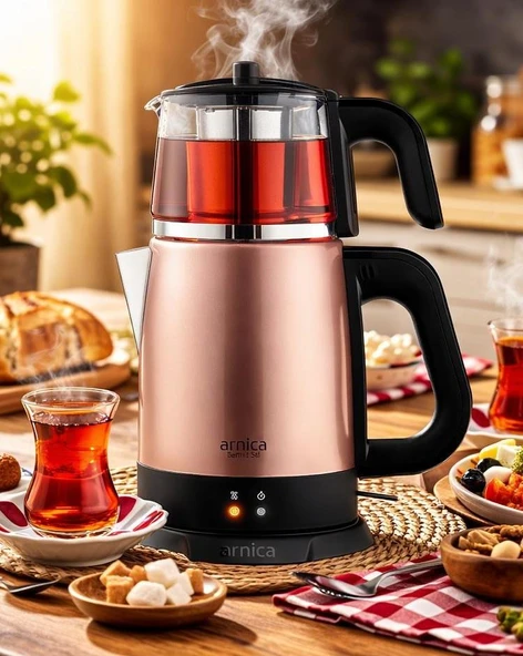 Arnica Demli Stil Cam Demlikli Çay Makinesi 1800-2000W Rose IH332 ürün görseli 1