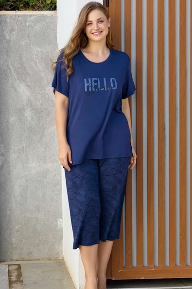 Aydoğan Kadın inci Büyük Beden Koyu Mavi Kapri Pijama Takım 0274 ürün görseli 1