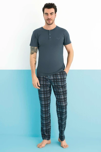 Aydoğan Erkek Civan Modal Kısa Kol Koyu Turkuaz Pijama Takım 0160 ürün görseli 1